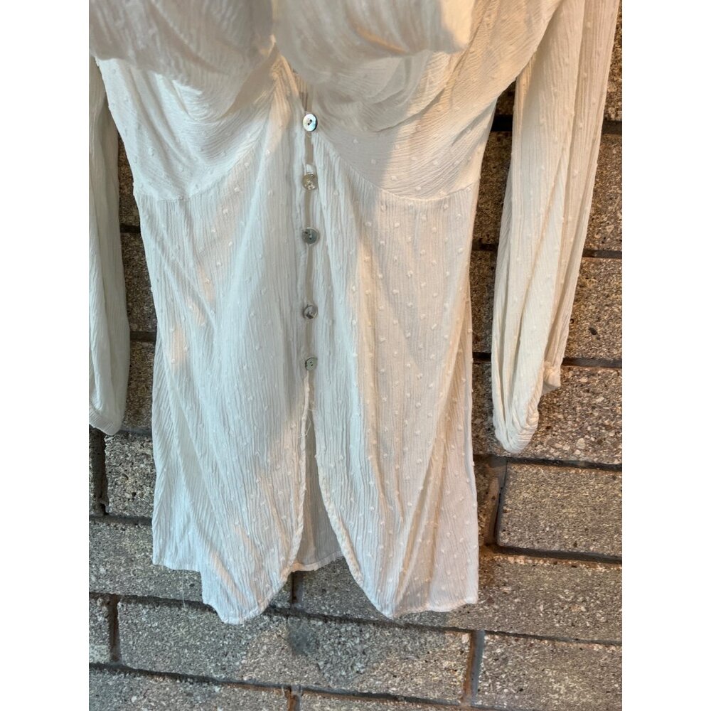 Tie-Front White Textured Dotted Button-Down Blous… - image 8